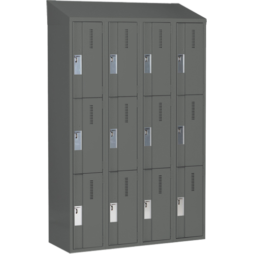Concorde Heavy-Duty Lockers, 3 -tier, Bank of 4, 48" x 18" x 78", Steel, Charcoal, Welded (Assembled) Nassau Supply
