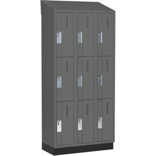 Concorde Heavy-Duty Lockers, 3 -tier, Bank of 3, 36" x 18" x 82", Steel, Charcoal, Welded (Assembled) Nassau Supply