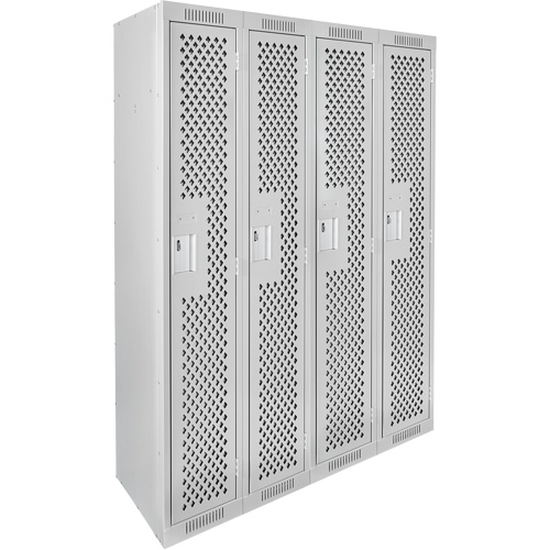 Clean Line Lockers, Bank of 4, 48" x 12" x 72", Steel, Grey, Rivet (Assembled), Perforated Nassau Supply