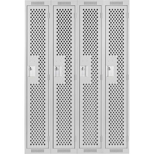 Clean Line Lockers, Bank of 4, 48" x 12" x 72", Steel, Grey, Rivet (Assembled), Perforated Nassau Supply