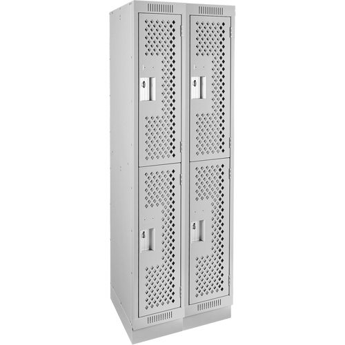 Casiers Clean Line, 2 niveaux, Bloc de 2, 24" x 15" x 76", Acier, Gris, Rivet (assembl&eacute;), Perfor&eacute; Nassau Supply