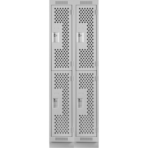 Casiers Clean Line, 2 niveaux, Bloc de 2, 24" x 15" x 76", Acier, Gris, Rivet (assembl&eacute;), Perfor&eacute; Nassau Supply