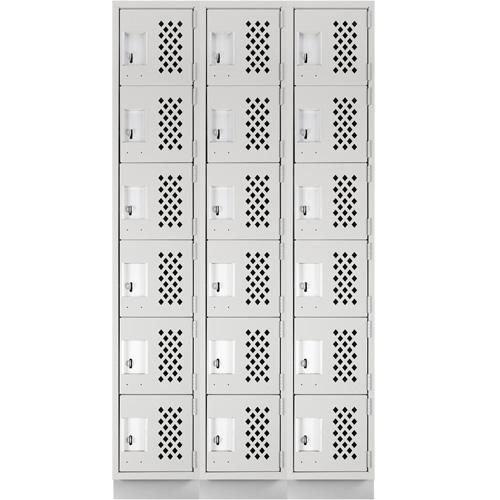 Assembled Lockerettes Clean Line Perforated Economy Lockers, 6 -tier, Bank of 3, 18" x 72" x 12", Steel Nassau Supply