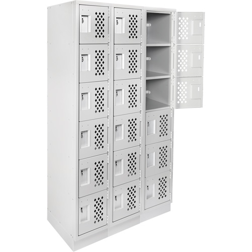 Assembled Lockerettes Clean Line Perforated Economy Lockers, 6 -tier, Bank of 3, 18" x 72" x 12", Steel Nassau Supply