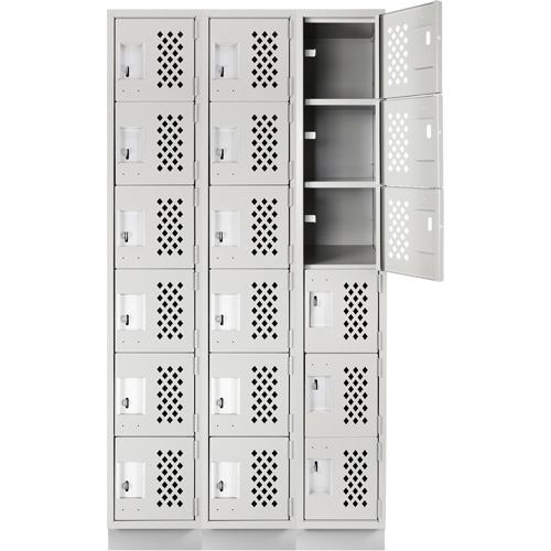 Assembled Lockerettes Clean Line Perforated Economy Lockers, 6 -tier, Bank of 3, 18" x 72" x 12", Steel Nassau Supply