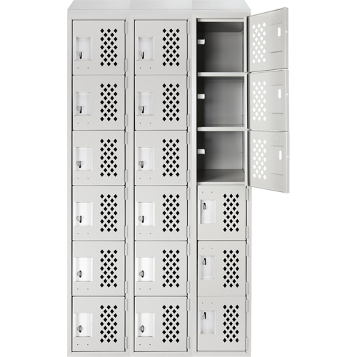 Assembled Lockerettes Clean Line Perforated Economy Lockers, 6 -tier, Bank of 3, 18" x 72" x 12", Steel Nassau Supply