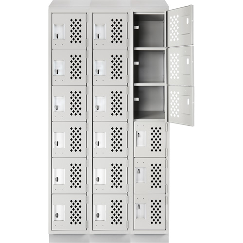 Assembled Lockerettes Clean Line Perforated Economy Lockers, 6 -tier, Bank of 3, 18" x 72" x 12", Steel Nassau Supply