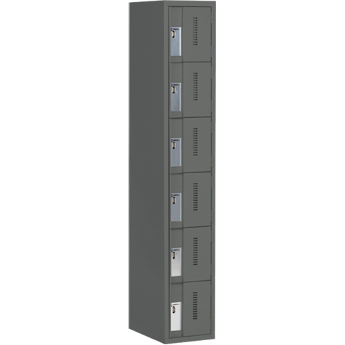 Concorde Heavy-Duty Lockers, 6 -tier, 12" x 18" x 72", Steel, Charcoal, Welded (Assembled) Nassau Supply