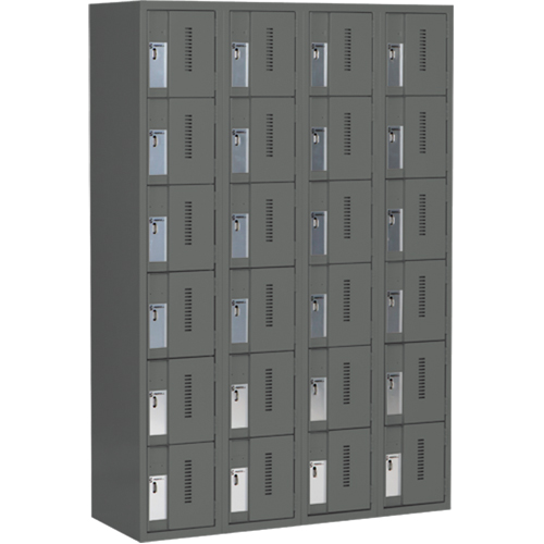 Concorde Heavy-Duty Lockers, 6 -tier, Bank of 4, 48" x 18" x 72", Steel, Charcoal, Welded (Assembled) Nassau Supply