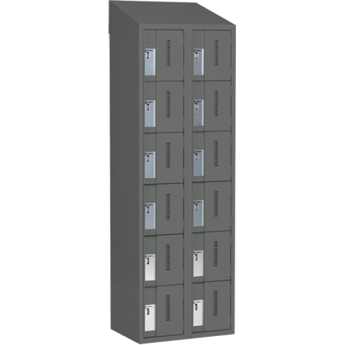 Concorde Heavy-Duty Lockers, 6 -tier, Bank of 2, 24" x 18" x 78", Steel, Charcoal, Welded (Assembled) Nassau Supply