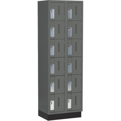 Concorde Heavy-Duty Lockers, 6 -tier, Bank of 2, 24" x 18" x 76", Steel, Charcoal, Welded (Assembled) Nassau Supply
