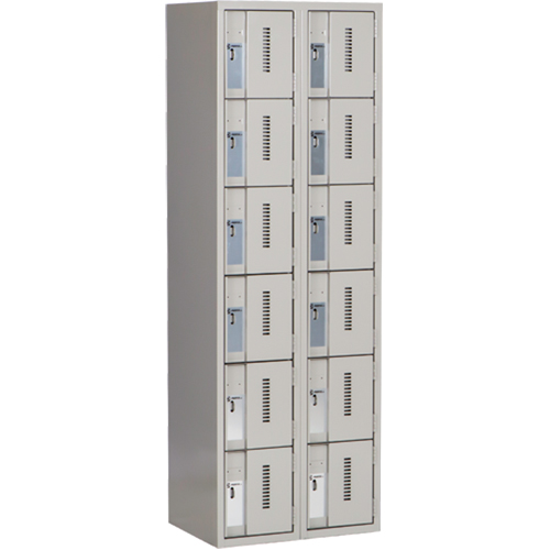 Concorde Heavy-Duty Lockers, 6 -tier, Bank of 2, 24" x 18" x 72", Steel, Grey, Welded (Assembled) Nassau Supply