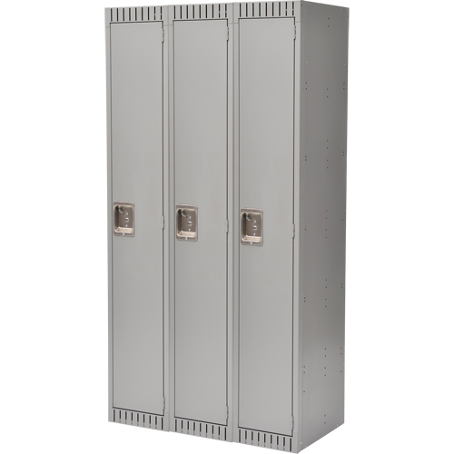 Lockers, Bank of 3, 36" x 18" x 72", Steel, Grey, Knocked Down Nassau Supply