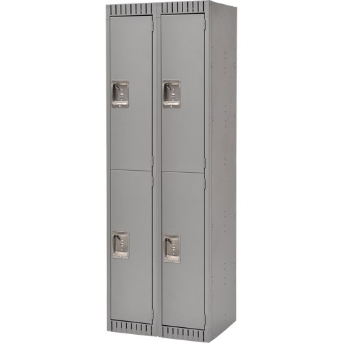 Lockers, 2 -tier, Bank of 2, 24" x 18" x 72", Steel, Grey, Knocked Down Nassau Supply
