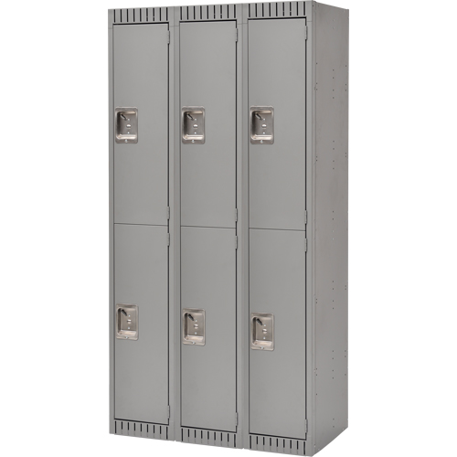 Casiers, 2 niveaux, Bloc de 3, 36" x 18" x 72", Acier, Gris, D&eacute;mont&eacute; Nassau Supply