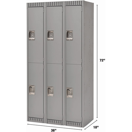 Casiers, 2 niveaux, Bloc de 3, 36" x 18" x 72", Acier, Gris, D&eacute;mont&eacute; Nassau Supply