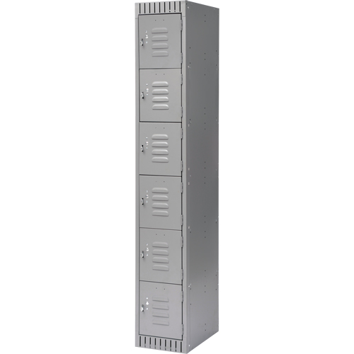 Lockers, 6 -tier, 12" x 18" x 72", Steel, Grey, Knocked Down Nassau Supply