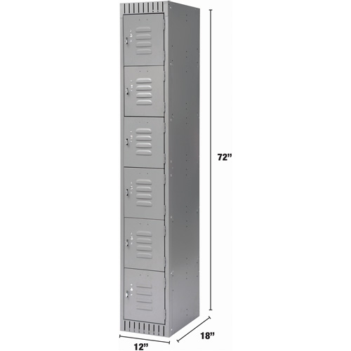Lockers, 6 -tier, 12" x 18" x 72", Steel, Grey, Knocked Down Nassau Supply