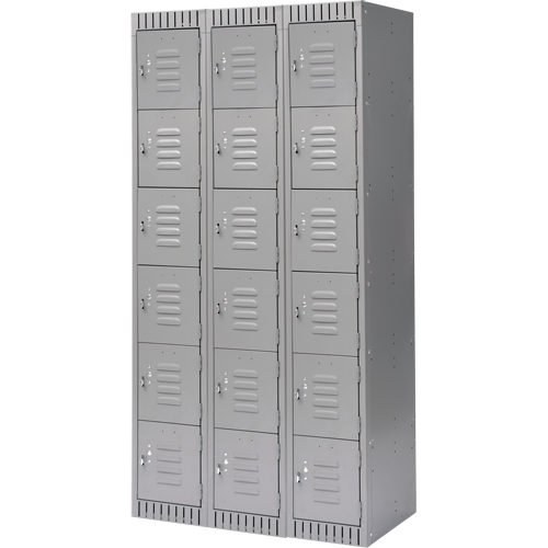 Lockers, 6 -tier, Bank of 3, 36" x 18" x 72", Steel, Grey, Knocked Down Nassau Supply