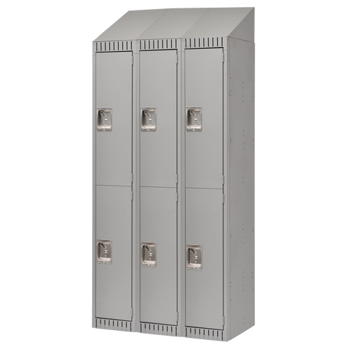 Assembled Lockers, 2 -tier, Bank of 3, 36" x 18" x 72", Steel, Grey, Rivet (Assembled) Nassau Supply
