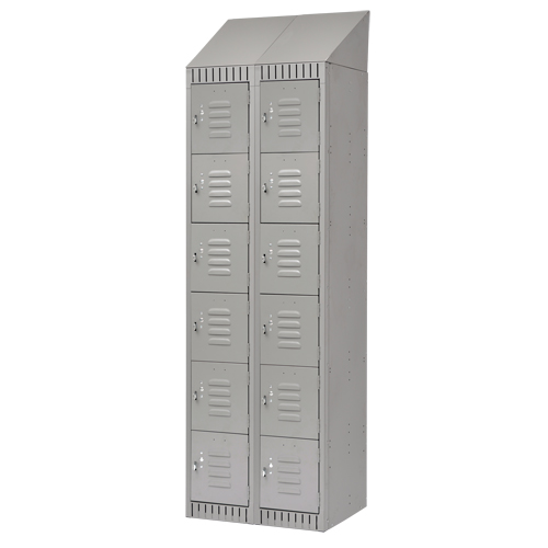 Lockers, 6 -tier, Bank of 2, 24" x 18" x 82", Steel, Grey, Knocked Down Nassau Supply