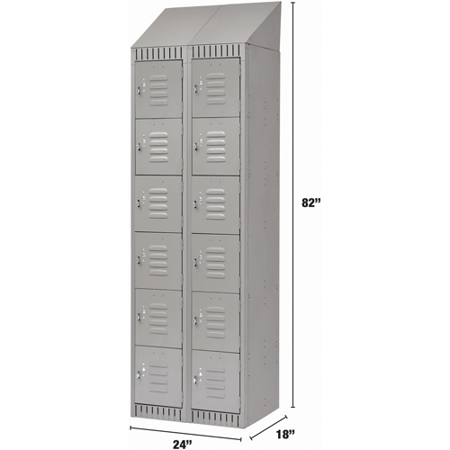 Lockers, 6 -tier, Bank of 2, 24" x 18" x 82", Steel, Grey, Knocked Down Nassau Supply