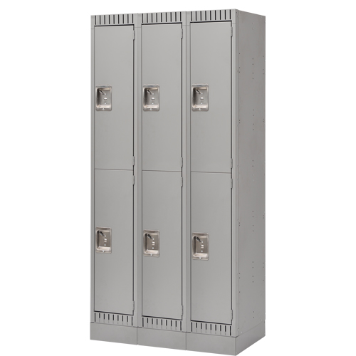 Casiers assembl&eacute;s, 2 niveaux, Bloc de 3, 36" x 18" x 72", Acier, Gris, Rivet (assembl&eacute;) Nassau Supply