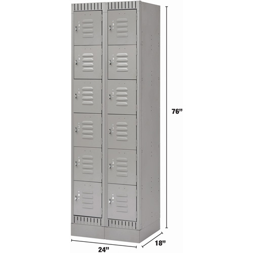 Casiers, 6 niveaux, Bloc de 2, 24" x 18" x 76", Acier, Gris, D&eacute;mont&eacute; Nassau Supply