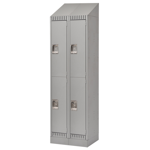 Lockers, 2 -tier, Bank of 2, 24" x 18" x 86", Steel, Grey, Knocked Down Nassau Supply
