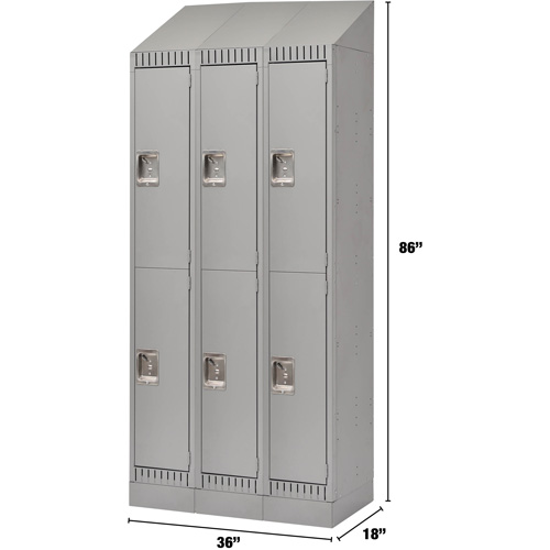 Lockers, 2 -tier, Bank of 3, 36" x 18" x 86", Steel, Grey, Knocked Down Nassau Supply
