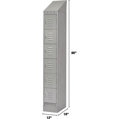 Lockers, 6 -tier, 12" x 18" x 86", Steel, Grey, Knocked Down Nassau Supply