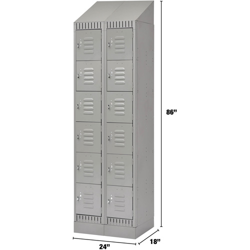 Lockers, 6 -tier, Bank of 2, 24" x 18" x 86", Steel, Grey, Knocked Down Nassau Supply