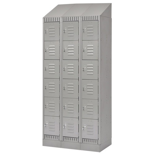 Lockers, 6 -tier, Bank of 3, 36" x 18" x 86", Steel, Grey, Knocked Down Nassau Supply