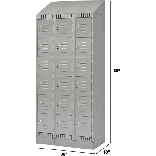 Lockers, 6 -tier, Bank of 3, 36" x 18" x 86", Steel, Grey, Knocked Down Nassau Supply
