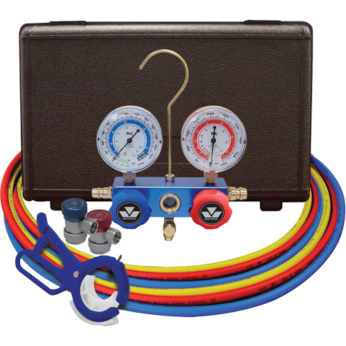 Dual Manifold Gauge Set with Manual Couplers & 3-in-1 Side Mount Can Tap Valve Nassau Supply