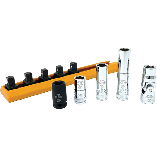 Jeu de douilles chrom&eacute;es avec rail, 5 Morceaux, Prise de 1/4" Nassau Supply