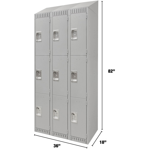 Casiers, 3 niveaux, Bloc de 3, 36" x 18" x 82", Acier, Gris, D&eacute;mont&eacute; Nassau Supply