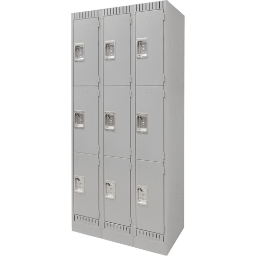 Casiers, 3 niveaux, Bloc de 3, 36" x 18" x 76", Acier, Gris, D&eacute;mont&eacute; Nassau Supply