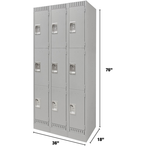 Casiers, 3 niveaux, Bloc de 3, 36" x 18" x 76", Acier, Gris, D&eacute;mont&eacute; Nassau Supply
