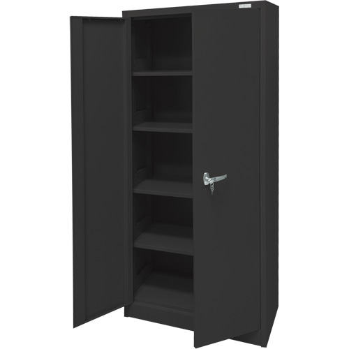 Armoire d'entreposage, Acier, 4 Tablettes, 66" h x 30" la x 15" P, Noir Nassau Supply