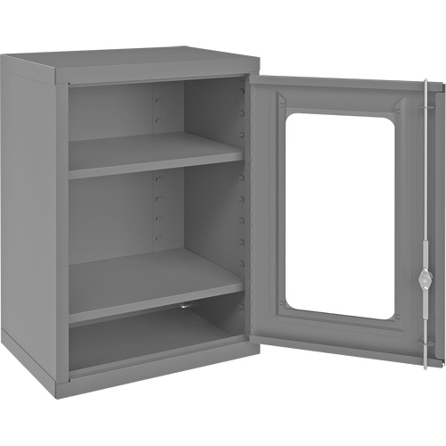 Wall-Mountable Storage Cabinet with Clearview Doors, 26-15/16" H x 18-1/8" W x 13-11/16" D, 2 Shelves, Steel, Grey Nassau Supply