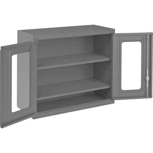 Wall-Mountable Storage Cabinet with Clearview Doors, 26-15/16" H x 29-7/8" W x 13-11/16" D, 2 Shelves, Steel, Grey Nassau Supply