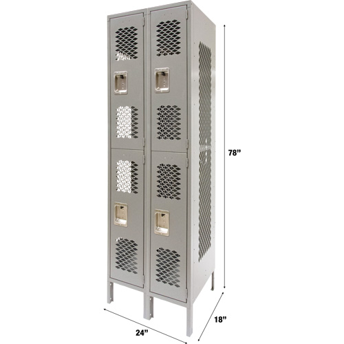 Casiers ventil&eacute;s, 2 niveaux, Bloc de 2, 24" x 18" x 78", Acier, Gris, D&eacute;mont&eacute;, Perfor&eacute; Nassau Supply