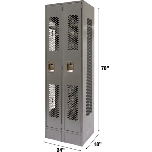 Vented Lockers, Bank of 2, 24" x 18" x 78", Steel, Grey, Knocked Down, Perforated Nassau Supply