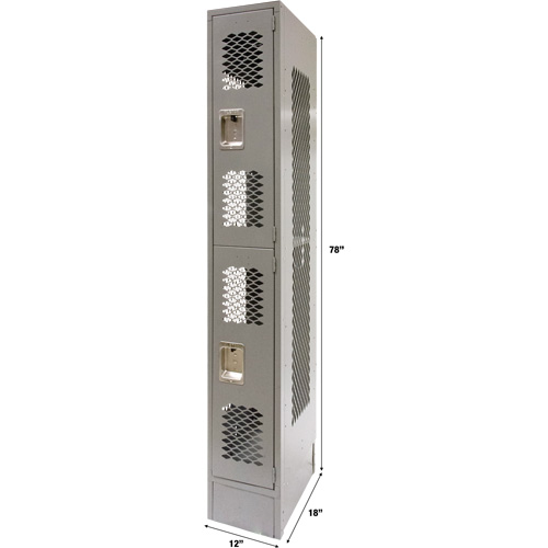 Vented Lockers, 2 -tier, 12" x 18" x 78", Steel, Grey, Knocked Down, Perforated Nassau Supply