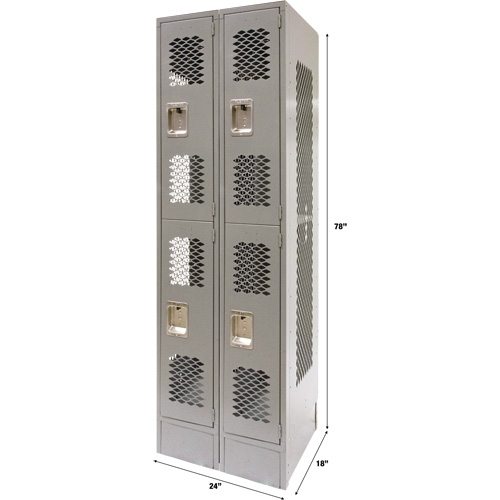 Casiers ventil&eacute;s, 2 niveaux, Bloc de 2, 24" x 18" x 78", Acier, Gris, D&eacute;mont&eacute;, Perfor&eacute; Nassau Supply