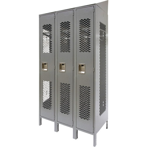 Casiers ventil&eacute;s, Bloc de 3, 36" x 18" x 88", Acier, Gris, D&eacute;mont&eacute;, Perfor&eacute; Nassau Supply
