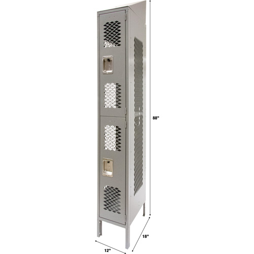 Casiers ventil&eacute;s, 2 niveaux, 12" x 18" x 88", Acier, Gris, D&eacute;mont&eacute;, Perfor&eacute; Nassau Supply