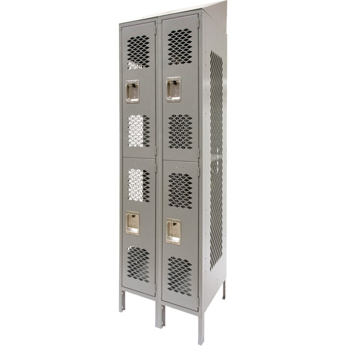 Casiers ventil&eacute;s, 2 niveaux, Bloc de 2, 24" x 18" x 88", Acier, Gris, D&eacute;mont&eacute;, Perfor&eacute; Nassau Supply