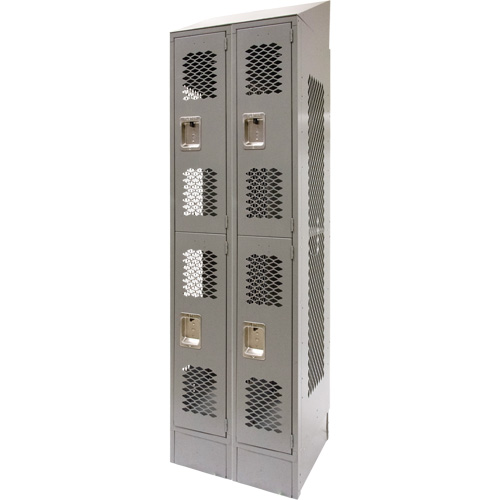Casiers ventil&eacute;s, 2 niveaux, Bloc de 2, 24" x 18" x 88", Acier, Gris, D&eacute;mont&eacute;, Perfor&eacute; Nassau Supply